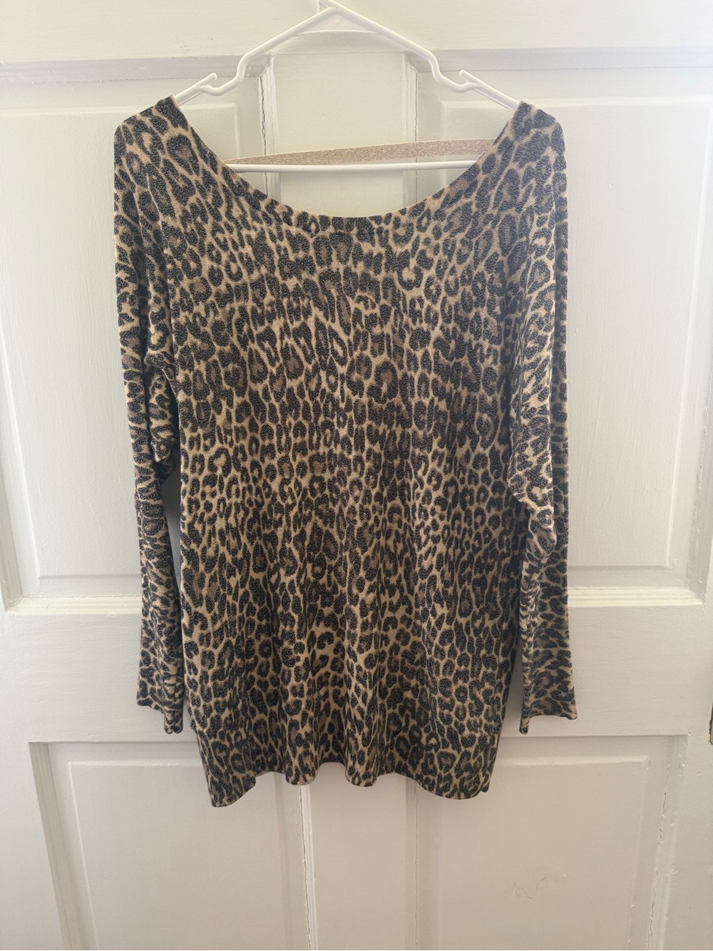Thalia Sodi Leopard Print Long Sleeve Women’s Top - Tan/Black